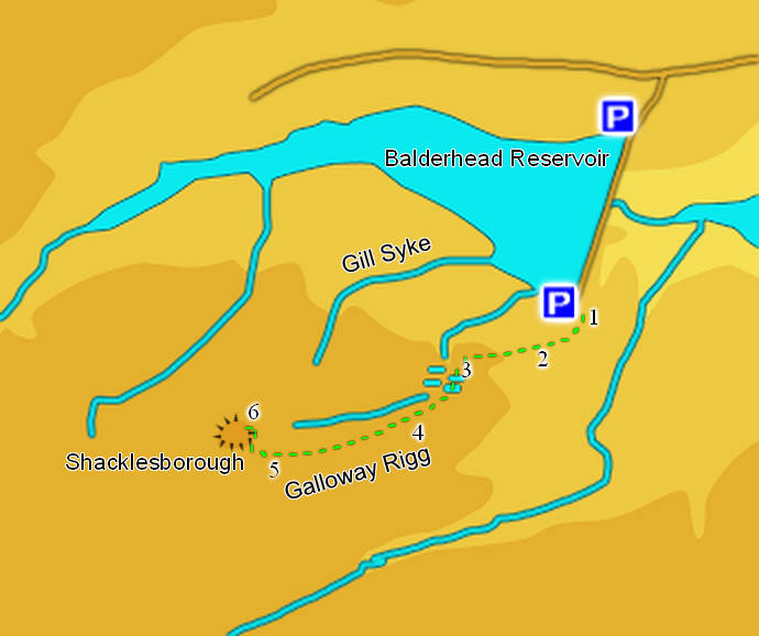 Map of Shackleborough and Balderhead Reservoir