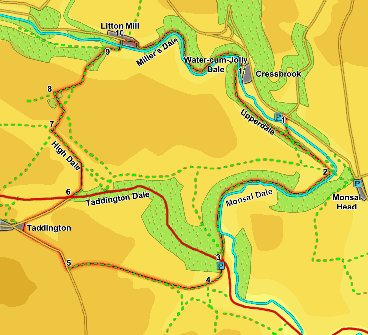 Map for walk around Monsal Dale