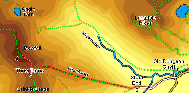 Map: Bow Fell via the Band 
