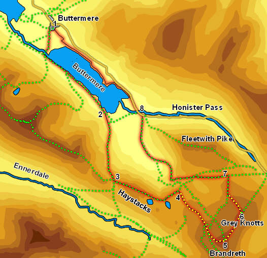 Map for walk on Haystacks and Brandreth