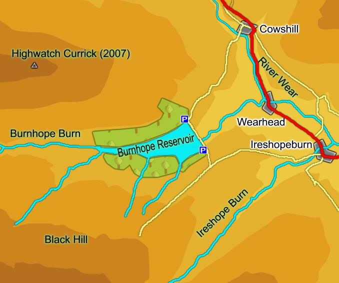 Map of Burnhope Reservoir