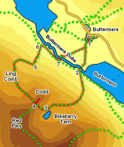 Map for walk up Buttermere Dodd