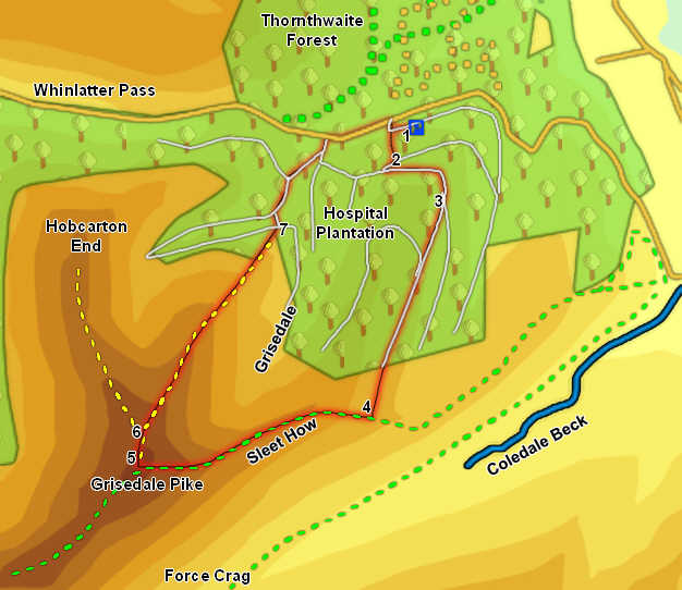 Map for our ascent of Grisedale Pike 