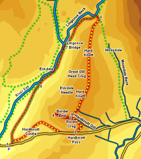 Map for walk on Hard Knott Fell 