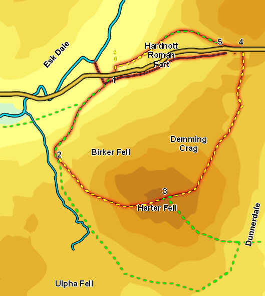 Map for ascent of Harter Fell