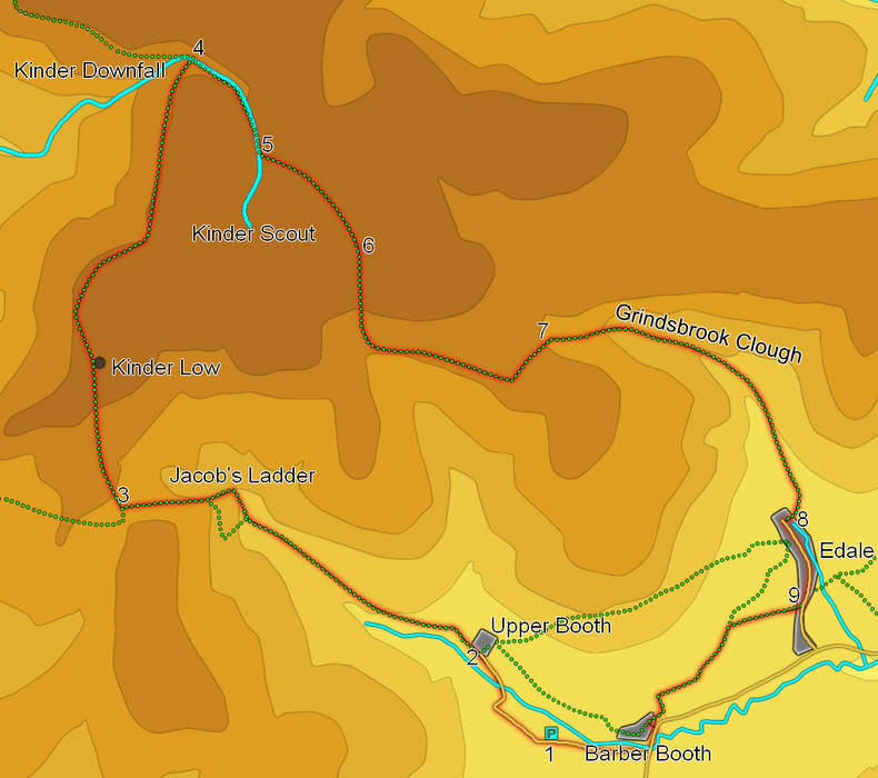 Map of walk on Kinder Scout