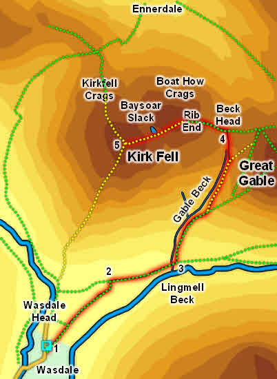 Map: Ascent of Kirk Fell 
