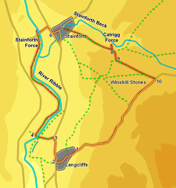 Map for walk around Langcliffe and Stainforth