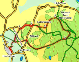 Map: Hawkshead to Latterbarrow
