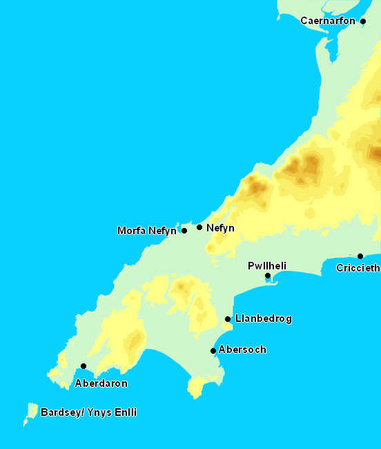Contour map on Lleyn Peninsula