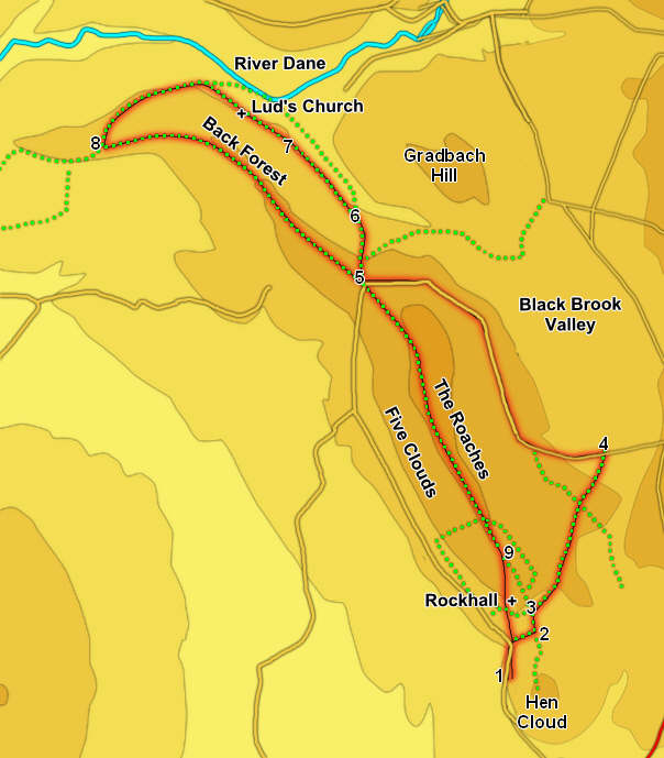 Map for walk on The Roaches