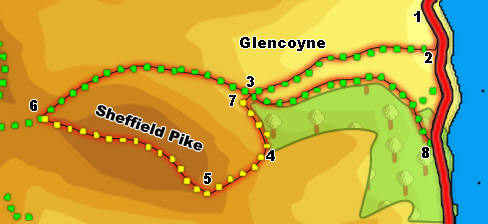 Map for walk up Sheffield Pike