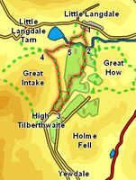 Map for walk from Little Langdale to Tilberthwaite
