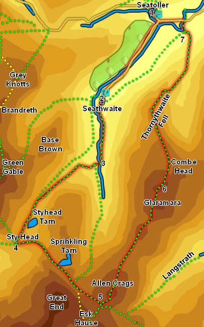 Map for ascent of Glaramara