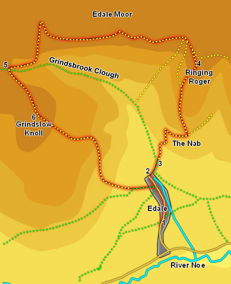 Map for walk up the Nab on Kinder Scout