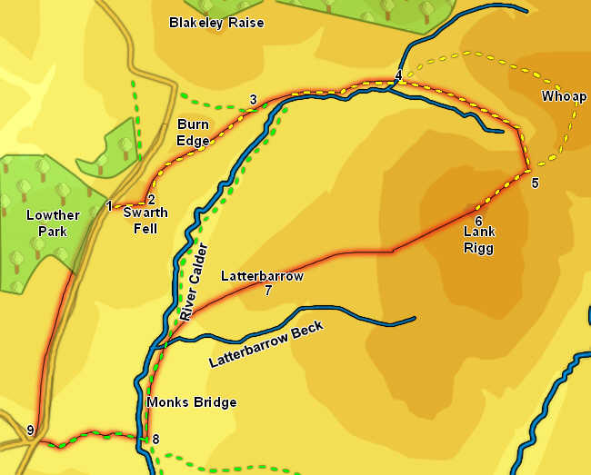 Map for our walk on Lank Rigg