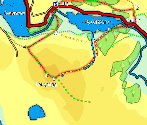 Map for ascent of Loughrigg