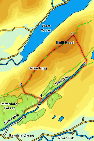 Map: Miterdale and above the Wasdale Screes