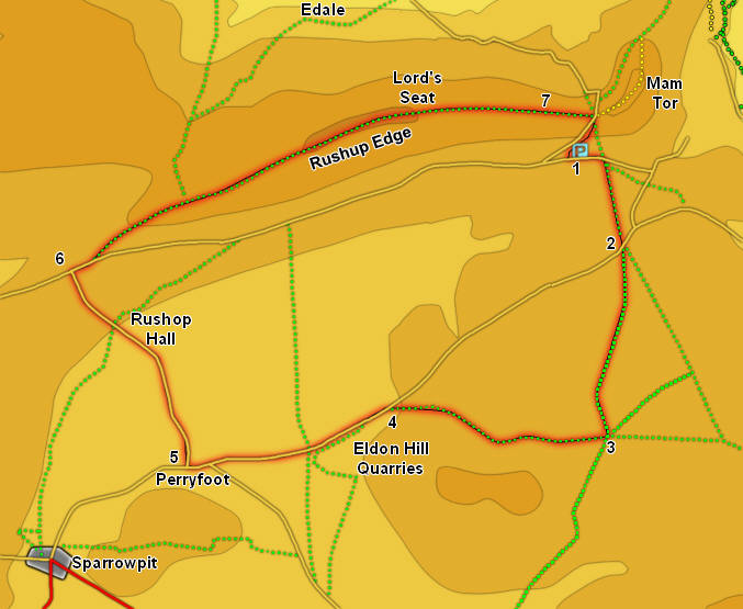 Map for our walk on Rushup Edge 