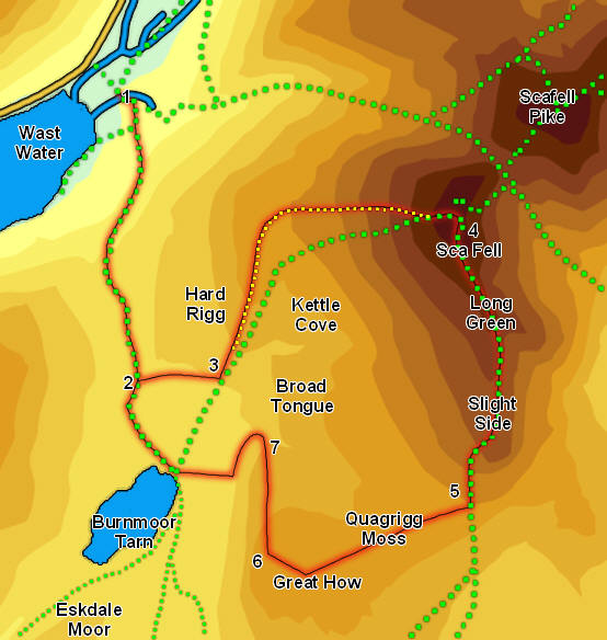 Map for walk up Sca Fell