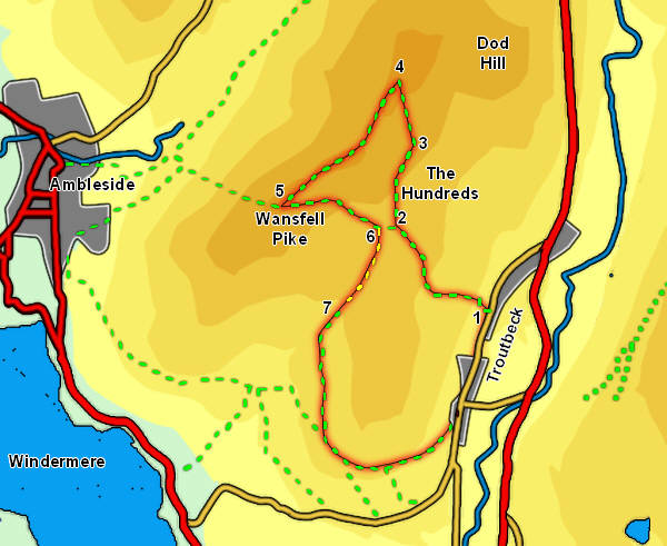 Map: Wansfell Pike from Troutbeck 