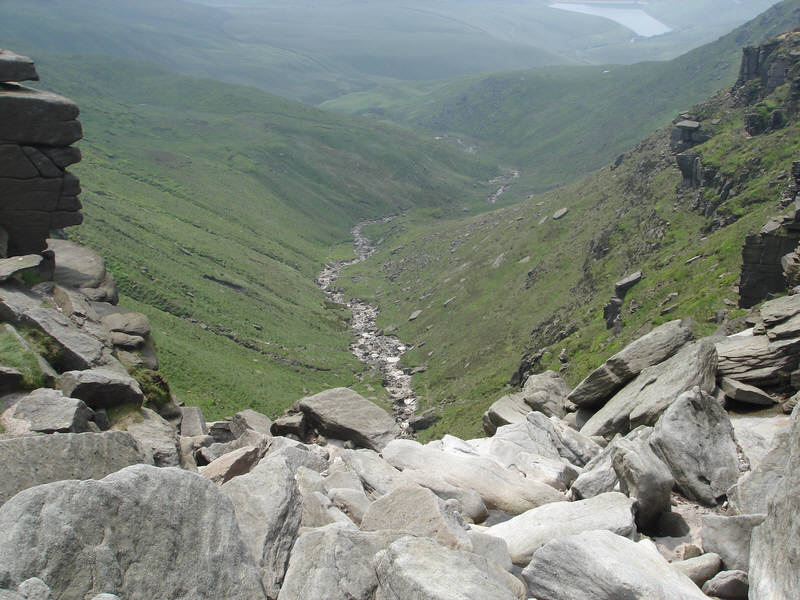 The view over the edge of Kinder Downfall.